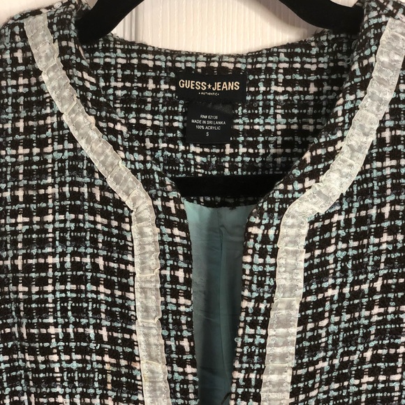 Guess Jackets & Blazers - Guess Tiffany Blue Tweed Collarless Jacket